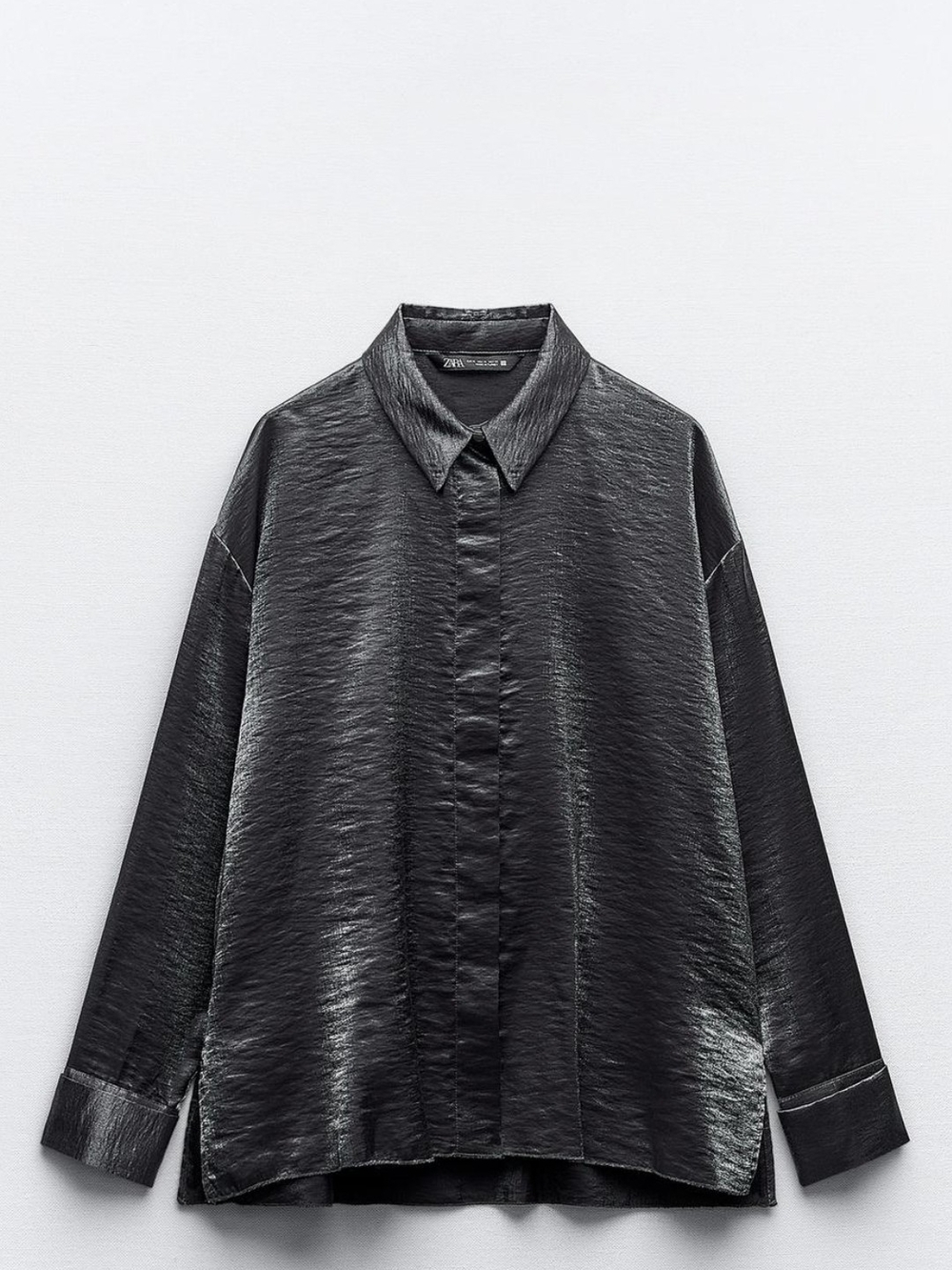Zara Black Satin-Look Button-Down Shirt